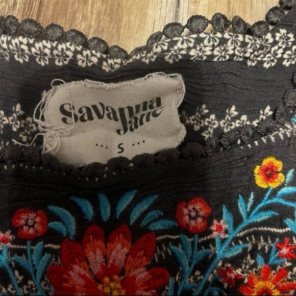 Savanna Jane Blair Black Print Embroidered Blouse - Picture 3 of 4